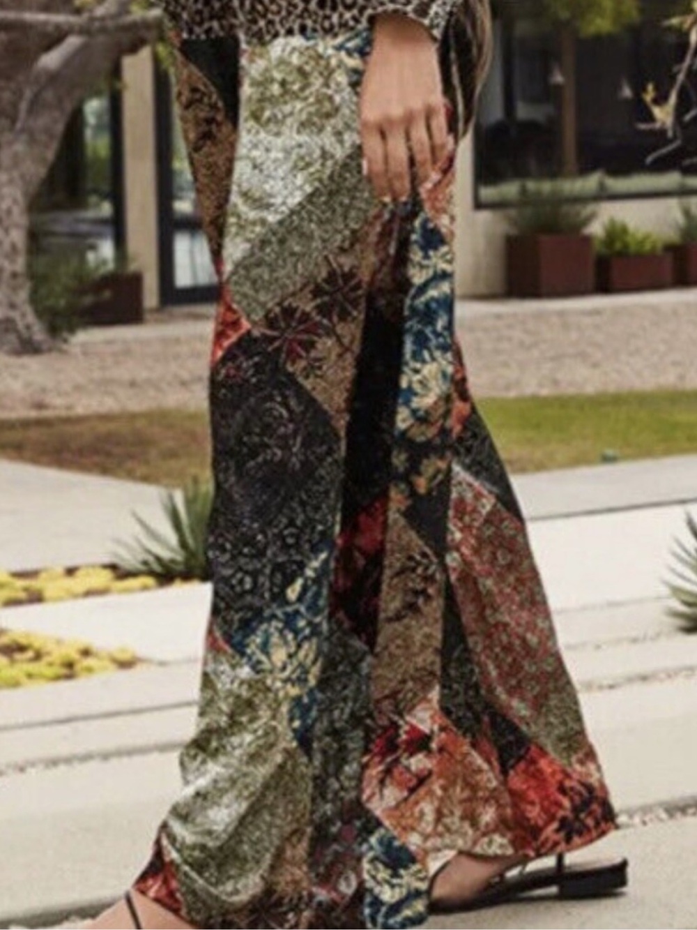 Johnny Was Silk Mabel Mix Trim Palazzo Pants M Patchwork Velvet 29”